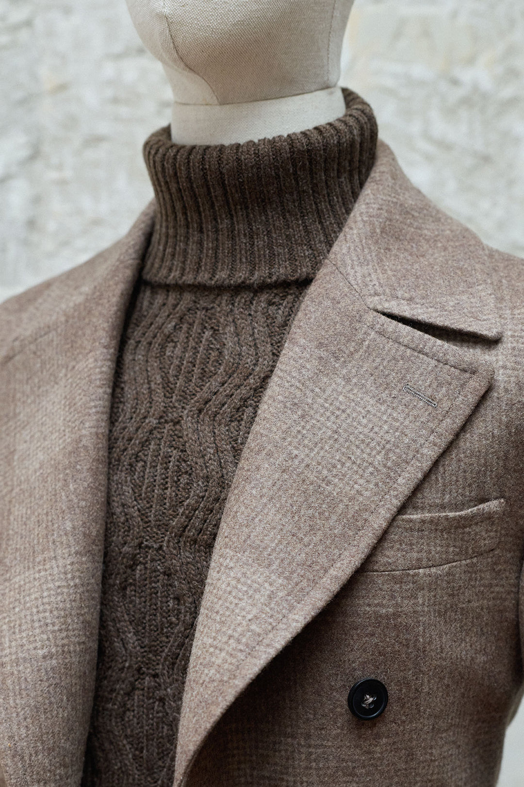 Abrigo Cruzado Príncipe de Gales Beige