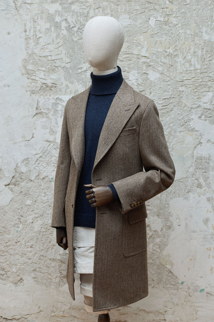 Abrigo Solapa Punta de Lanza Espiga Marrón