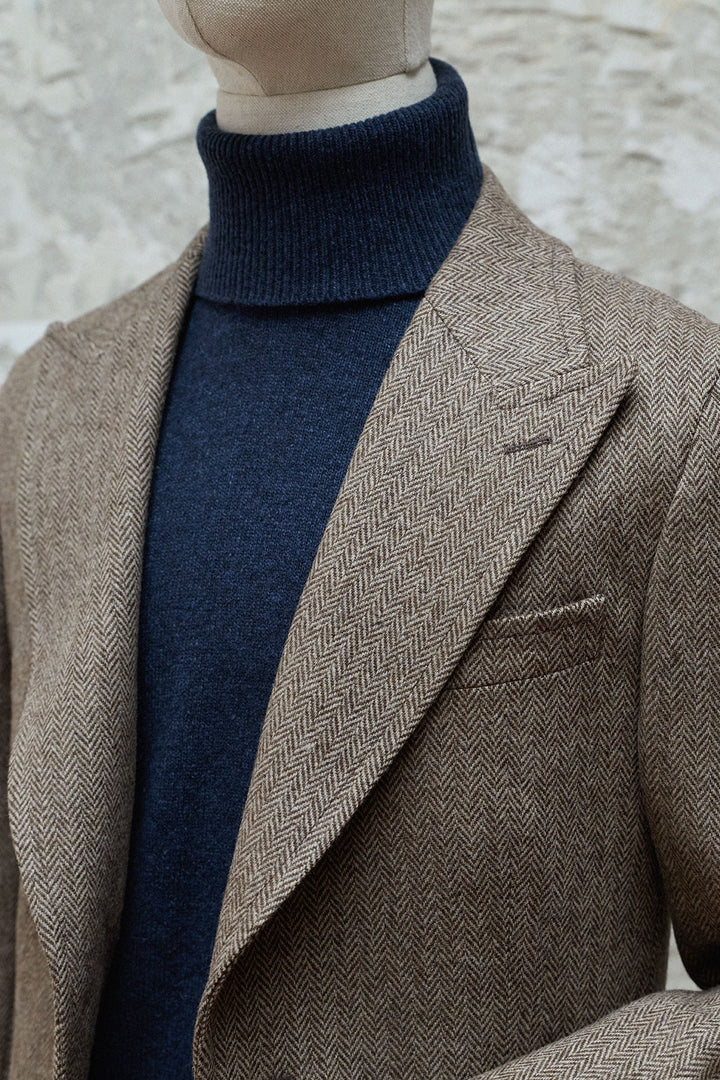 Abrigo Solapa Punta de Lanza Espiga Marrón