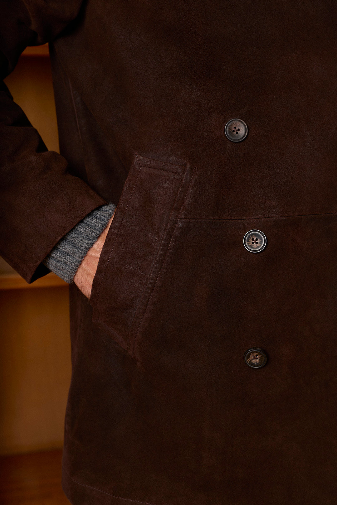 Chocolate Brown Nubuck Suede Coat