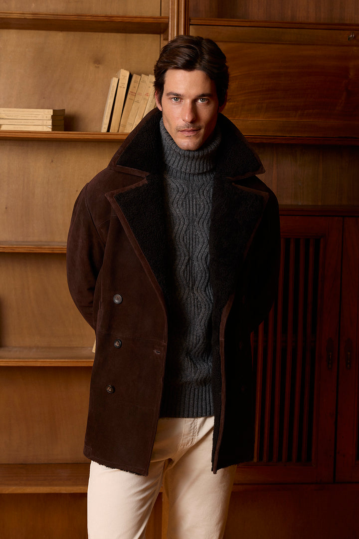 Chocolate Brown Nubuck Suede Coat