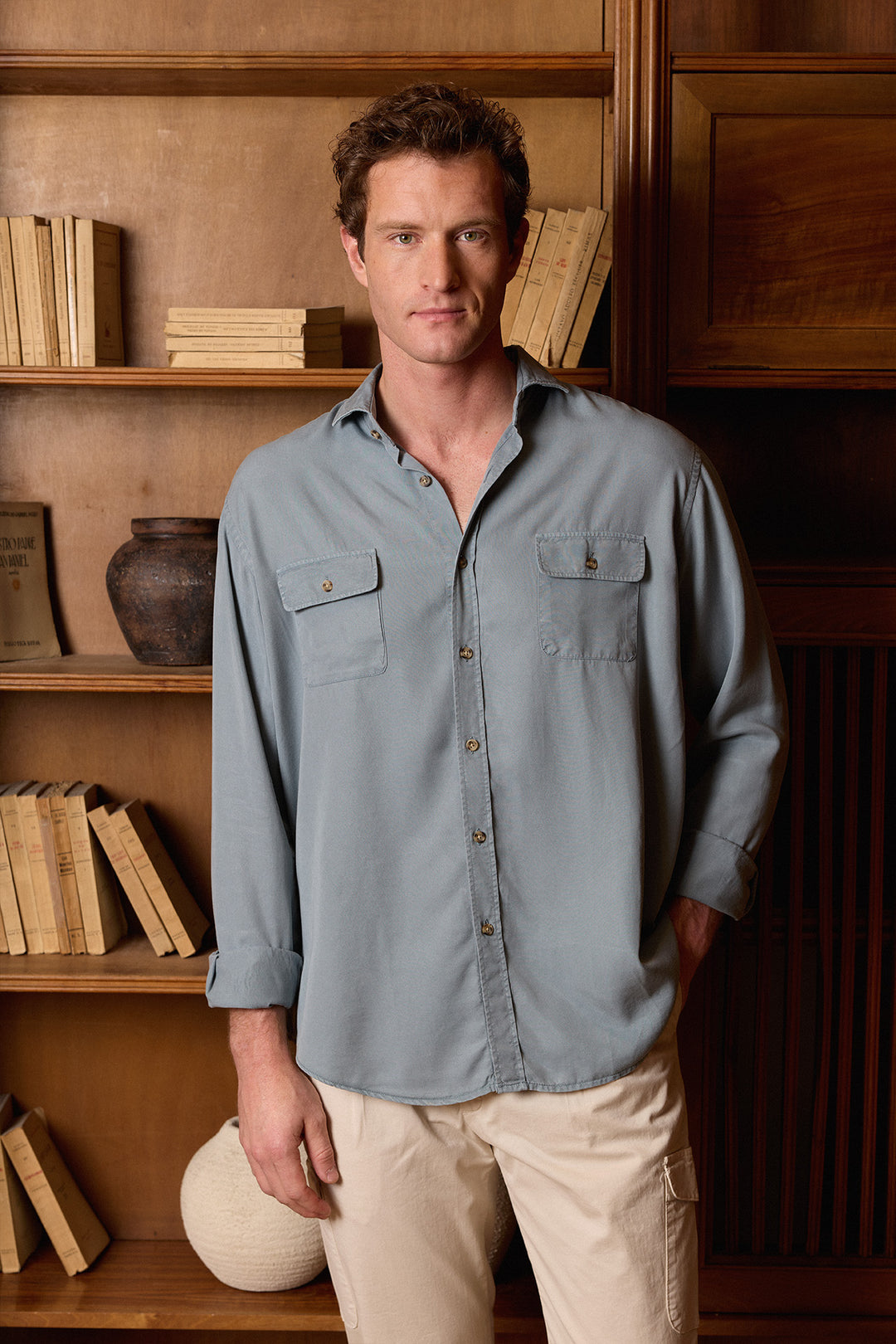 Camisa Algodón 2 Bolsillos Azul Claro