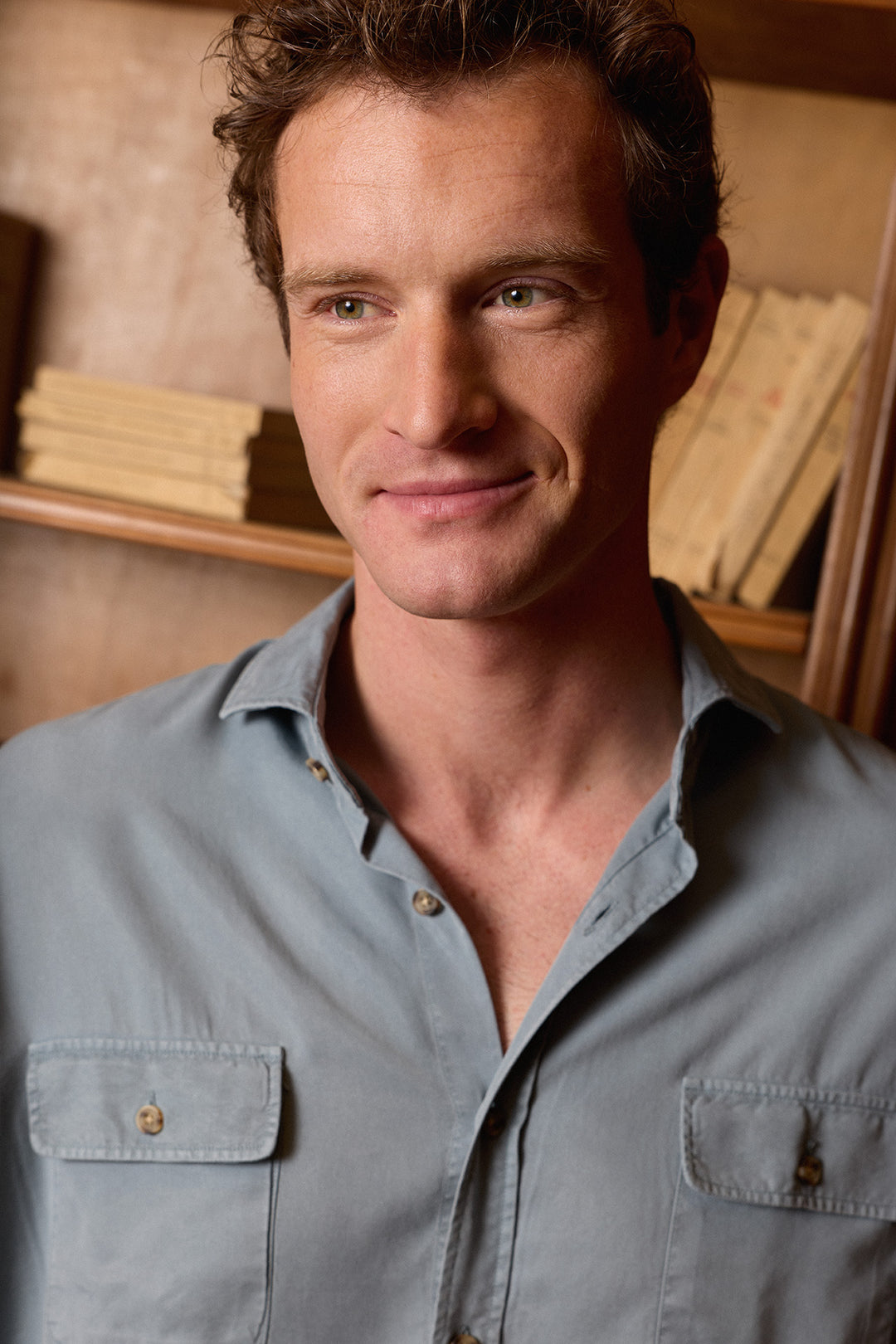 Camisa Algodón 2 Bolsillos Azul Claro