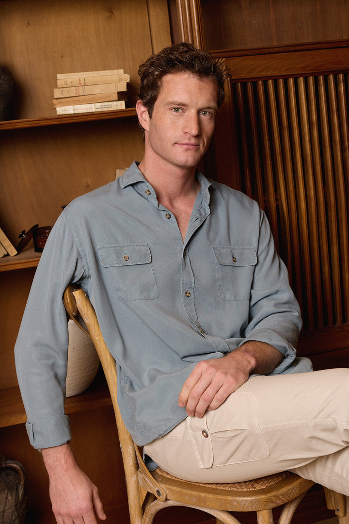 Camisa Algodón 2 Bolsillos Azul Claro