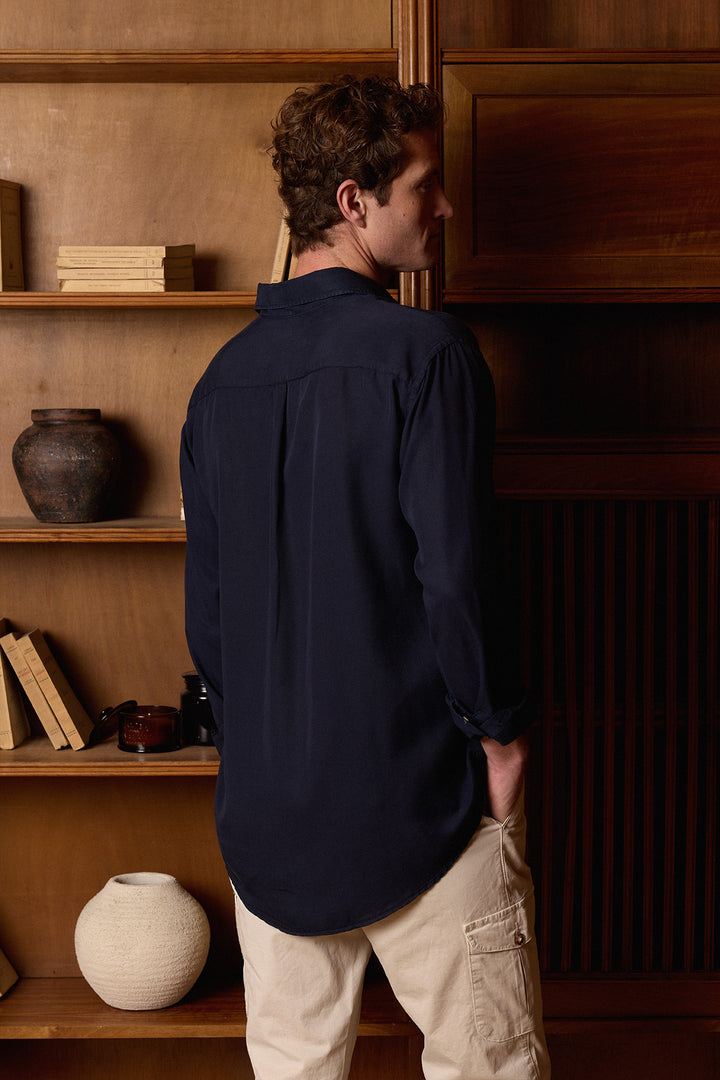Camisa Algodón 2 Bolsillos Azul Marino