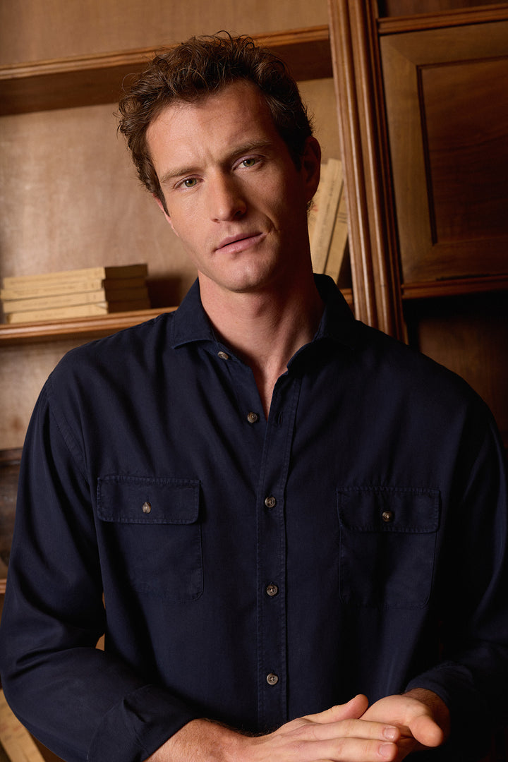 Camisa Algodón 2 Bolsillos Azul Marino