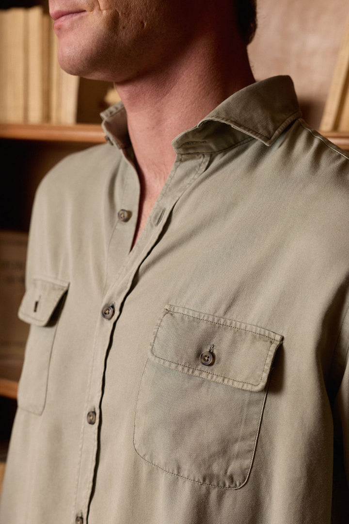Camisa Algodón 2 Bolsillos Verde Seco