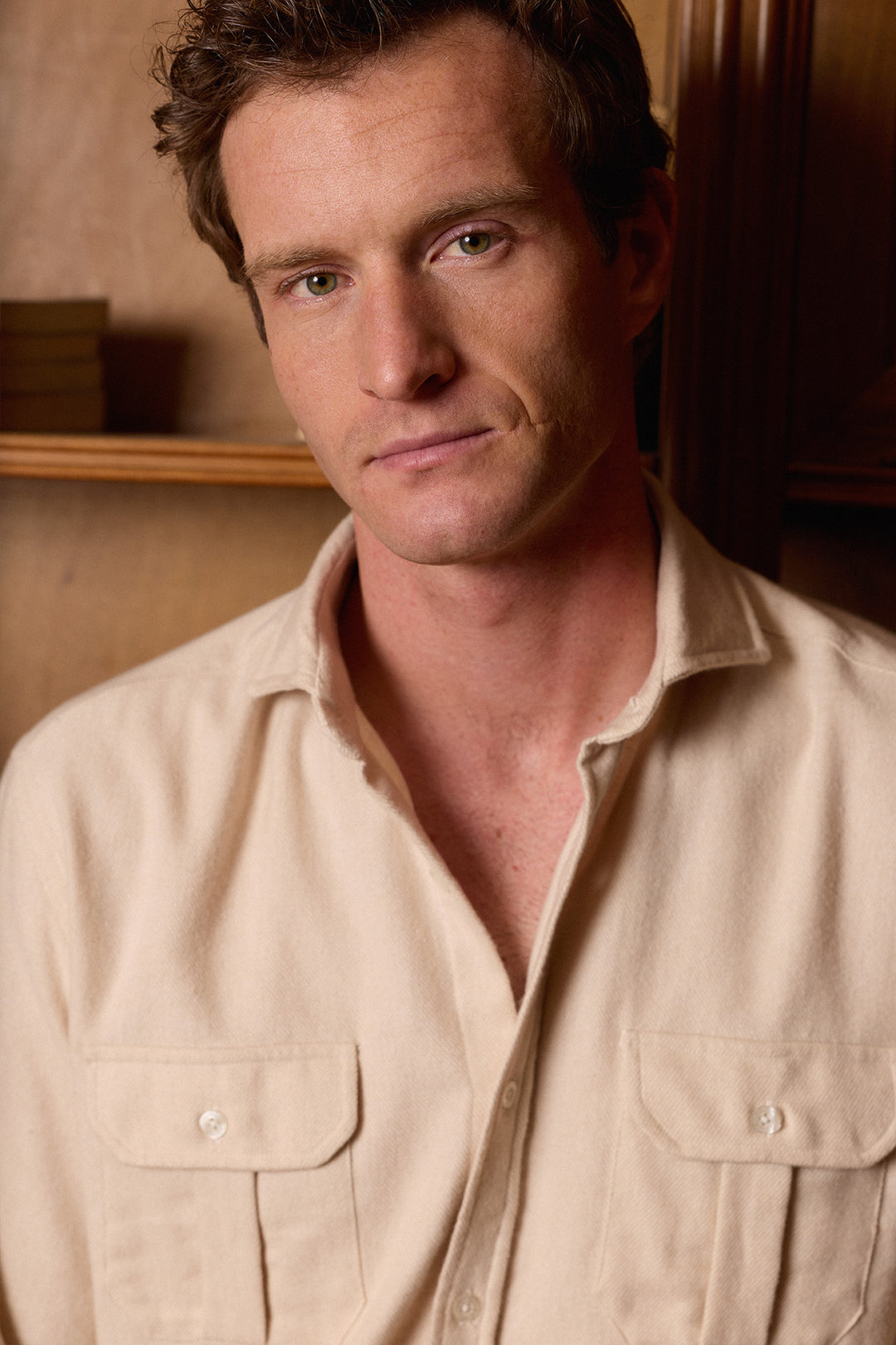 Camisa Algodón Perchado Beige