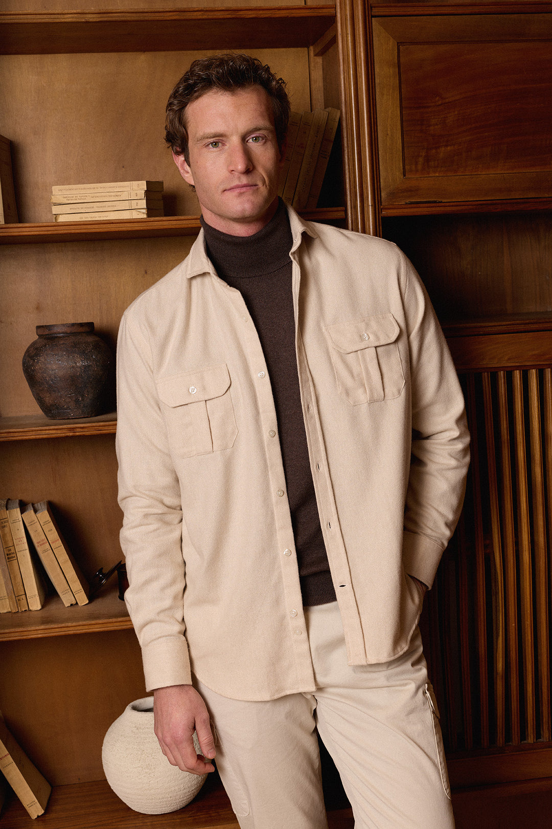 Camisa Algodón Perchado Beige