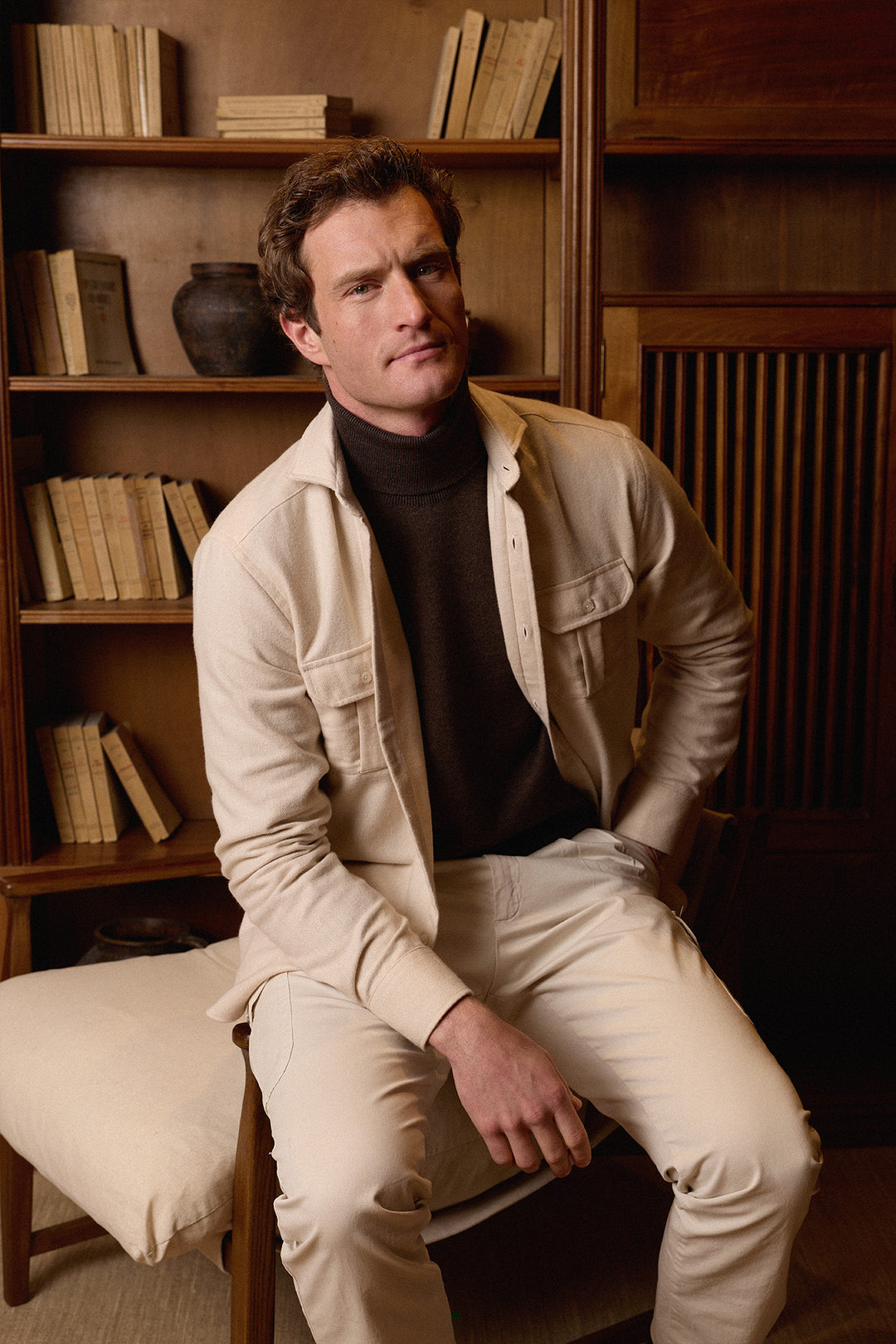 Camisa Algodón Perchado Beige