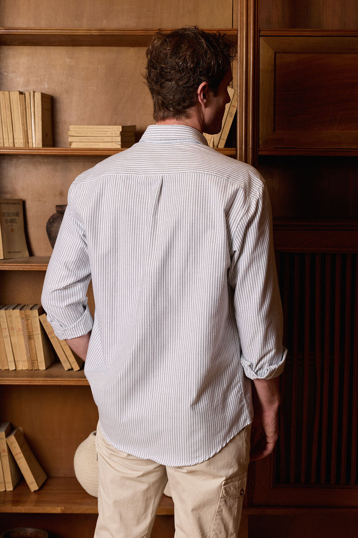 Camisa Algodón Perchado Rayas Verdes