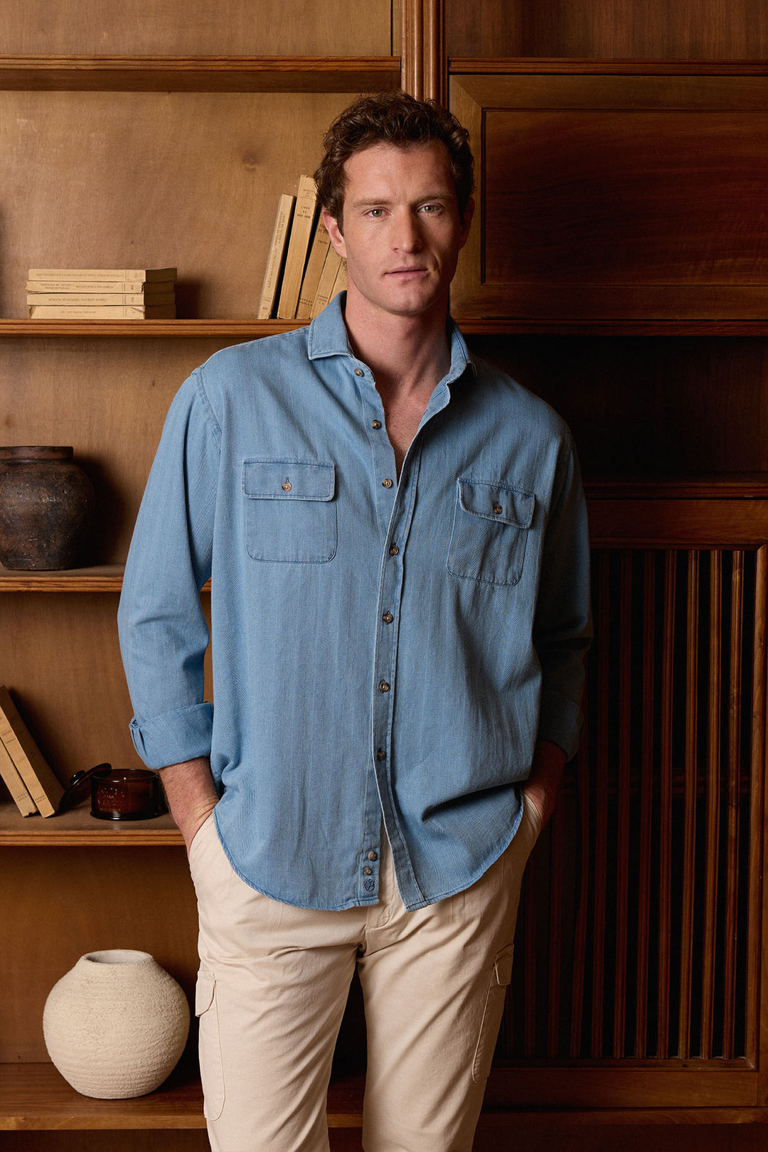 Camisa Denim Espiga 2 Bolsillos