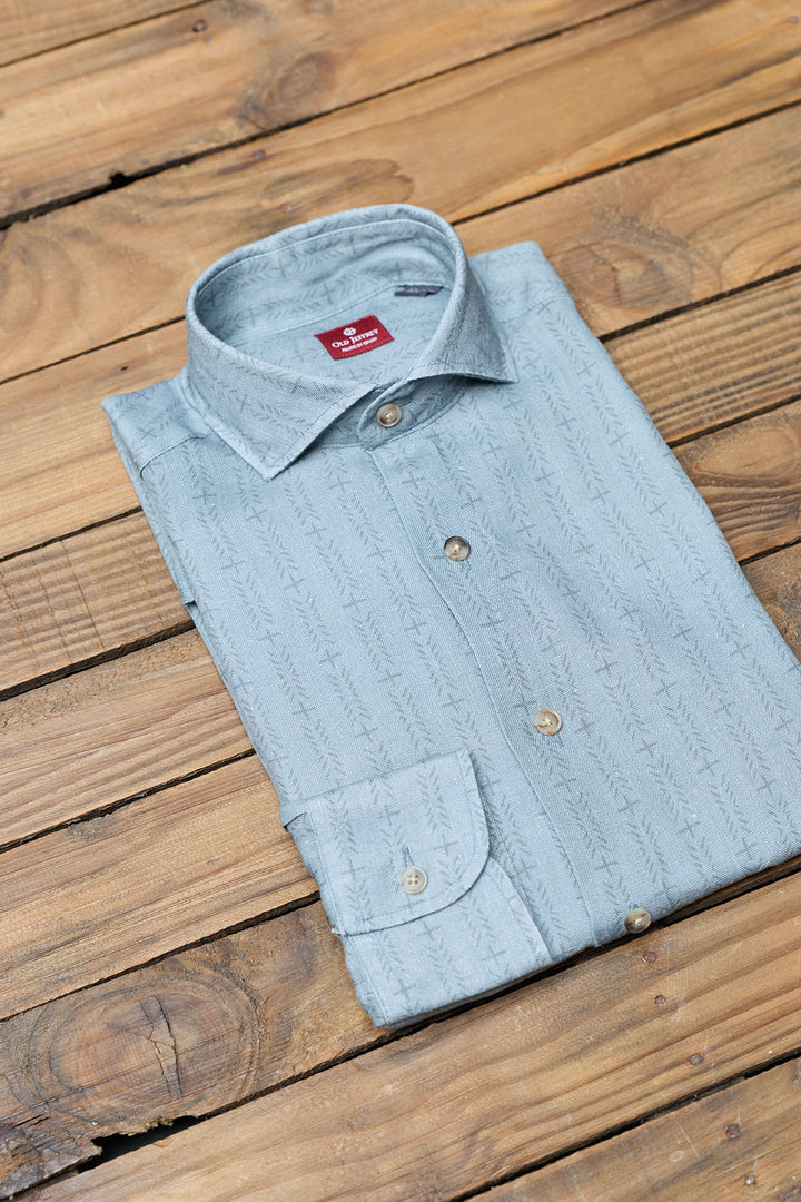 Blue Herringbone Linen Shirt