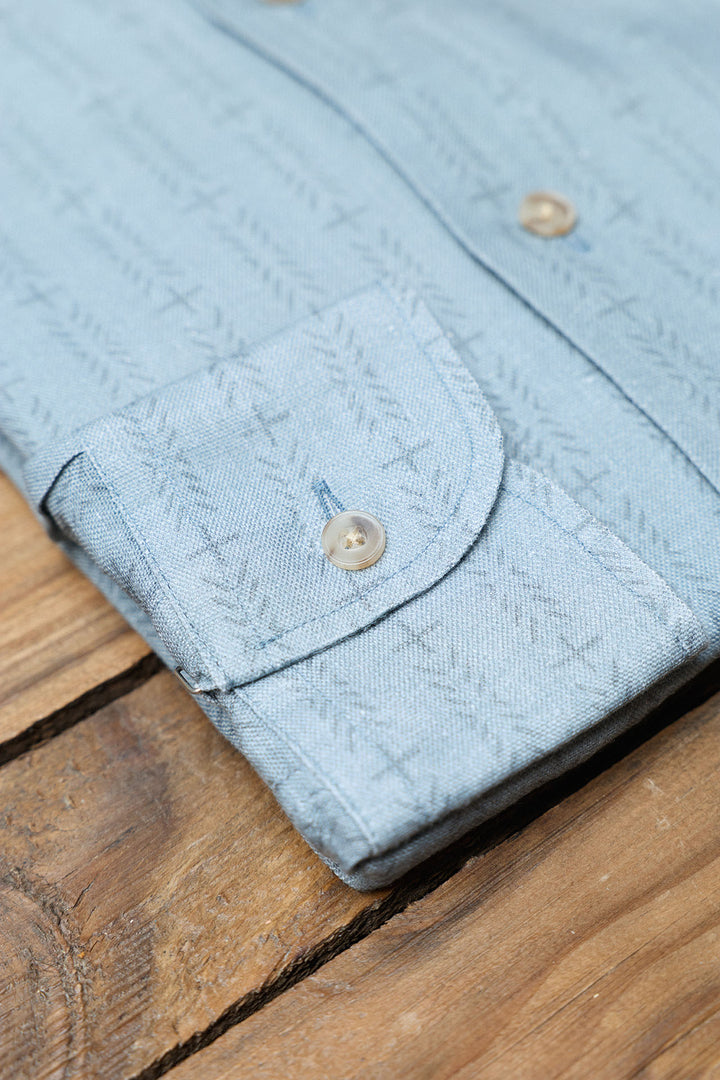 Blue Herringbone Linen Shirt