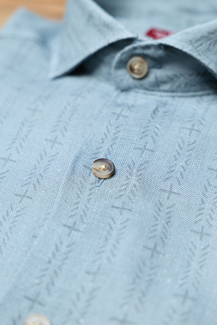 Blue Herringbone Linen Shirt