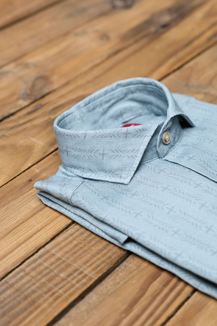 Blue Herringbone Linen Shirt