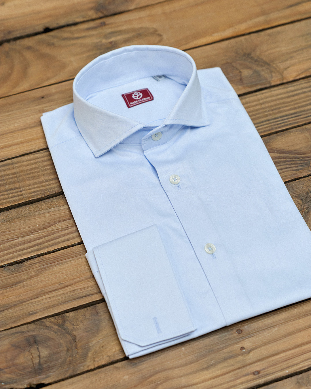 Camisa Vestir Azul Celeste Liso Con Gemelos