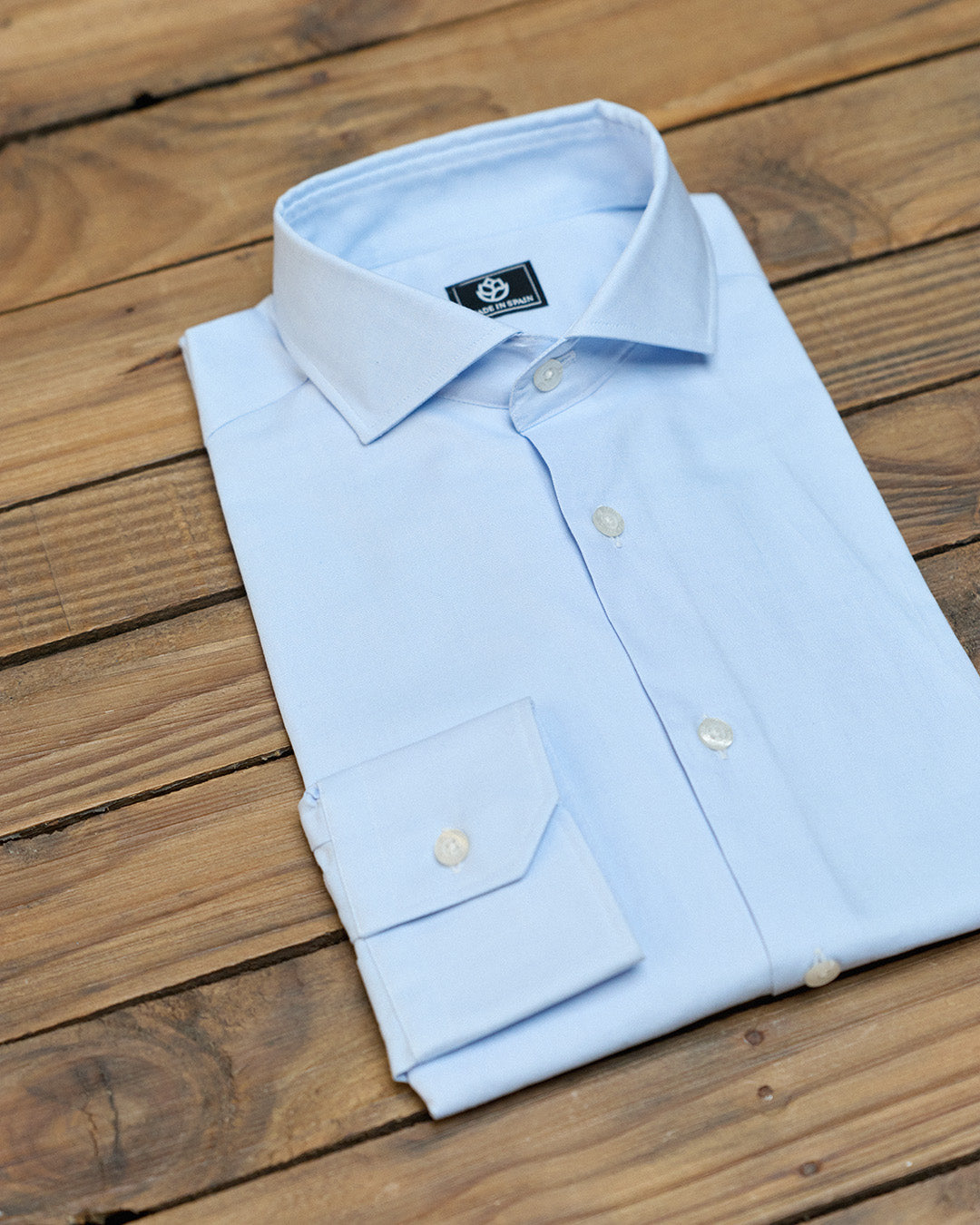 Camisa Vestir Azul Celeste Liso Sin Gemelos