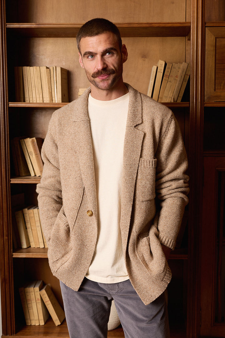 Cárdigan Lana Jaspeada Beige