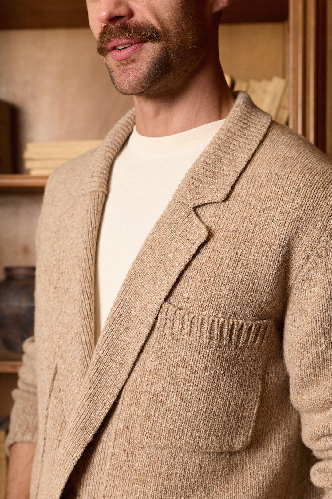 Cárdigan Lana Jaspeada Beige