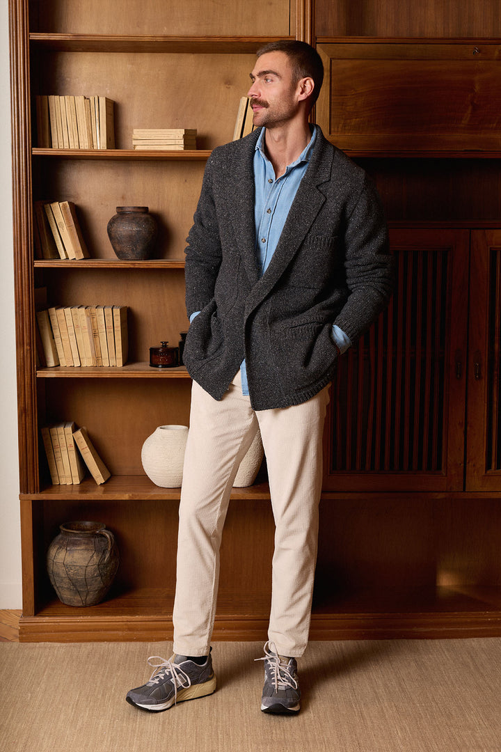 Cárdigan Lana Jaspeada Gris