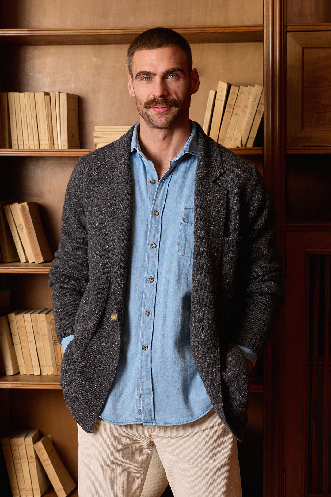 Cárdigan Lana Jaspeada Gris