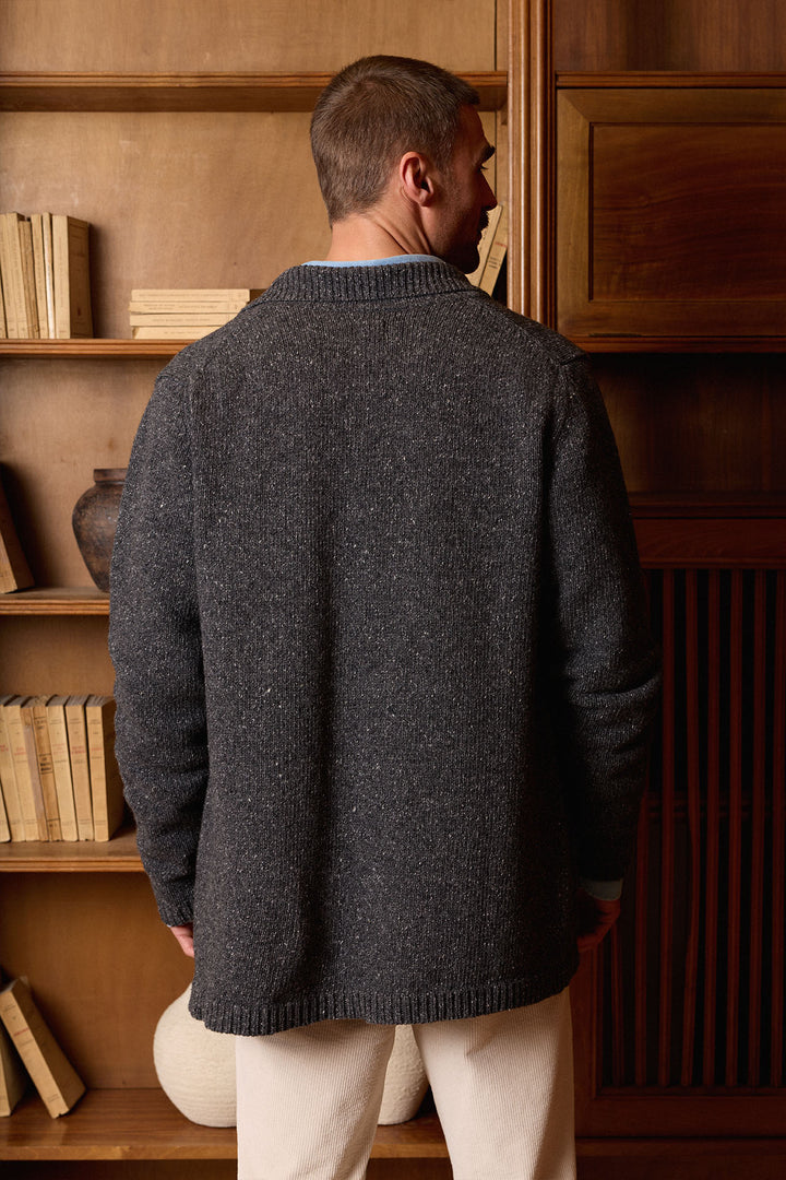 Cárdigan Lana Jaspeada Gris