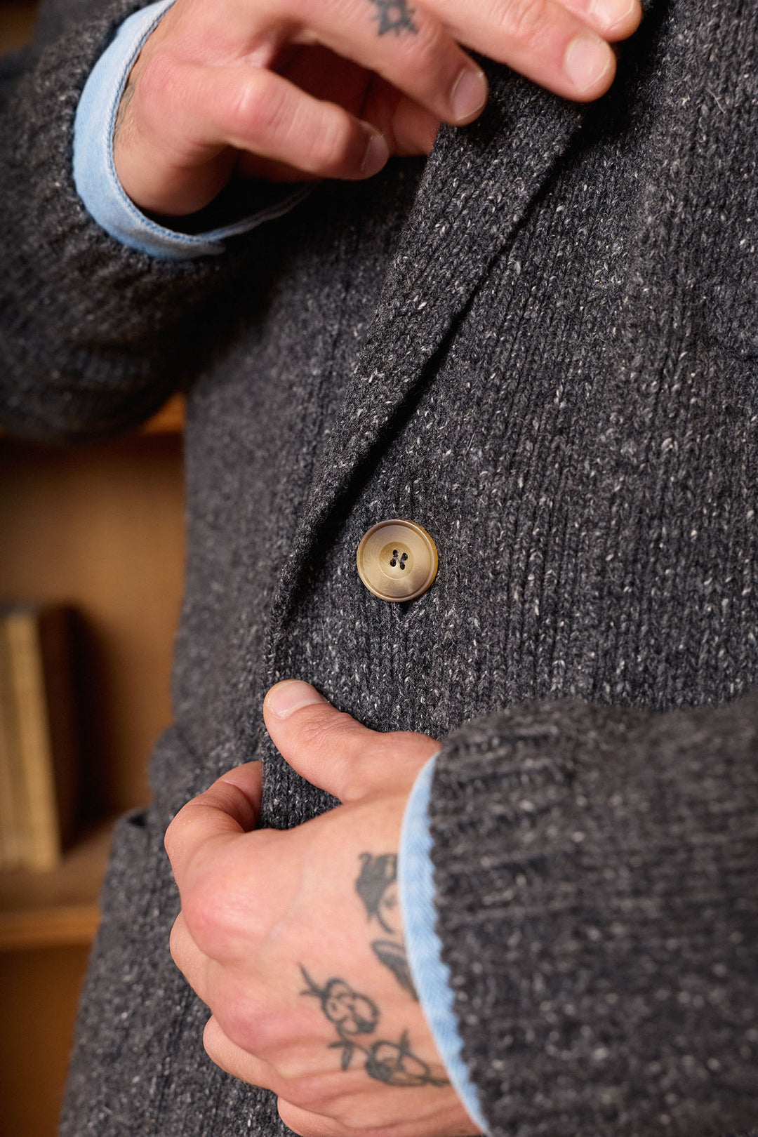 Cárdigan Lana Jaspeada Gris