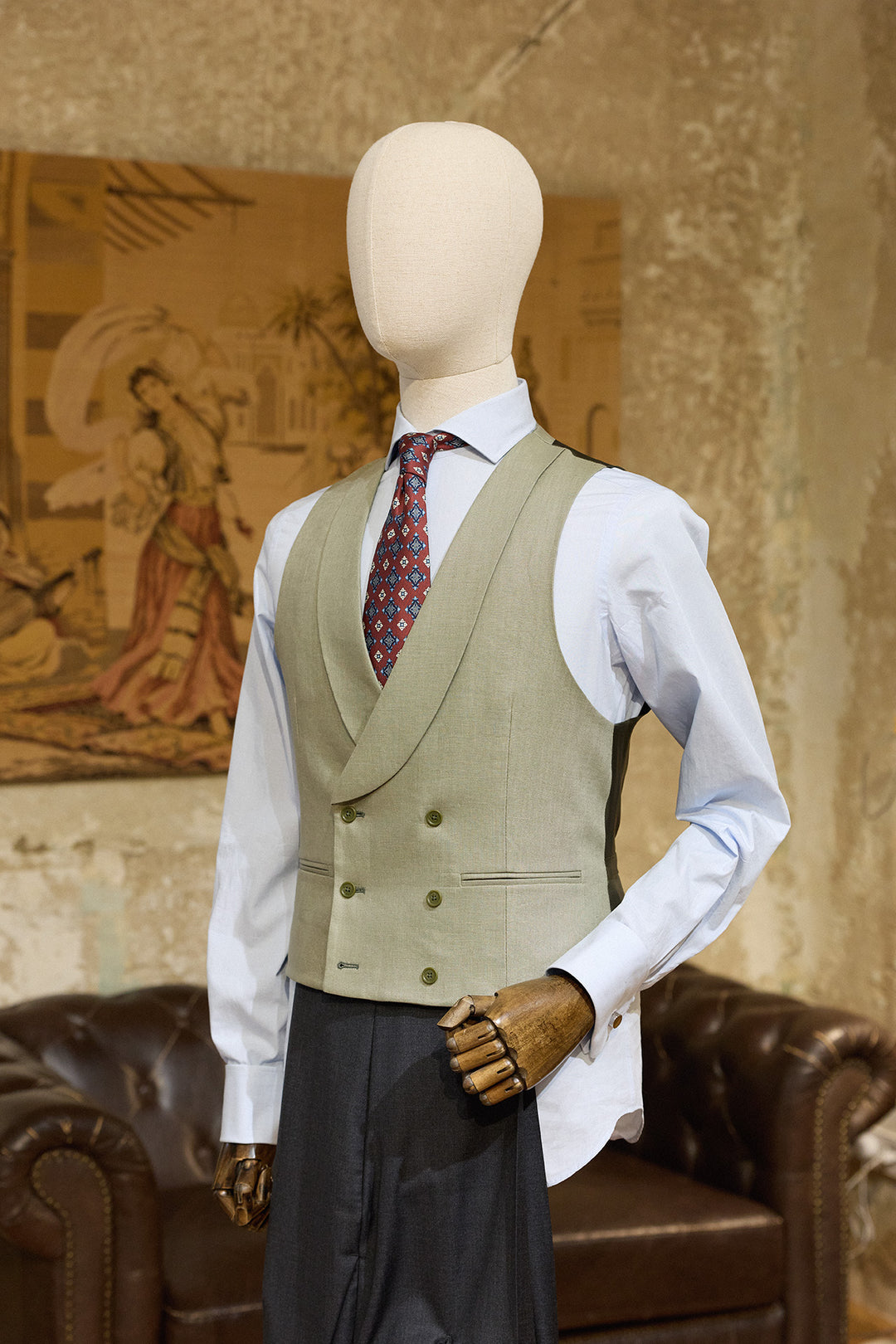 Olive Green RTW Vest 100% Linen