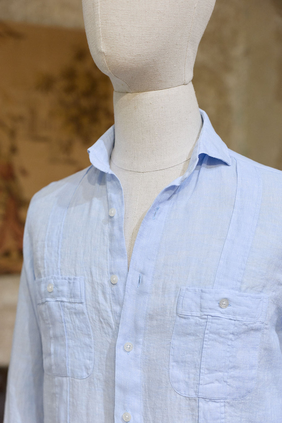 Guayabera Lino Azul Celeste