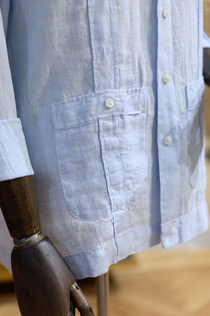 Guayabera Lino Azul Celeste