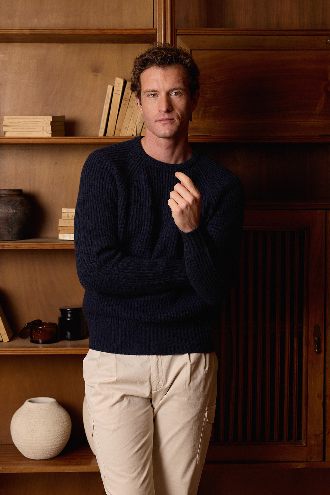 Jersey Cuello Caja Trama Pescador Azul Marino