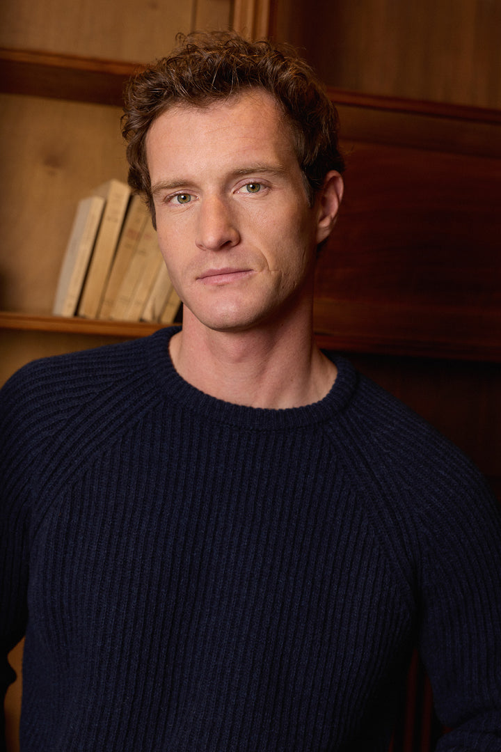 Jersey Cuello Caja Trama Pescador Azul Marino