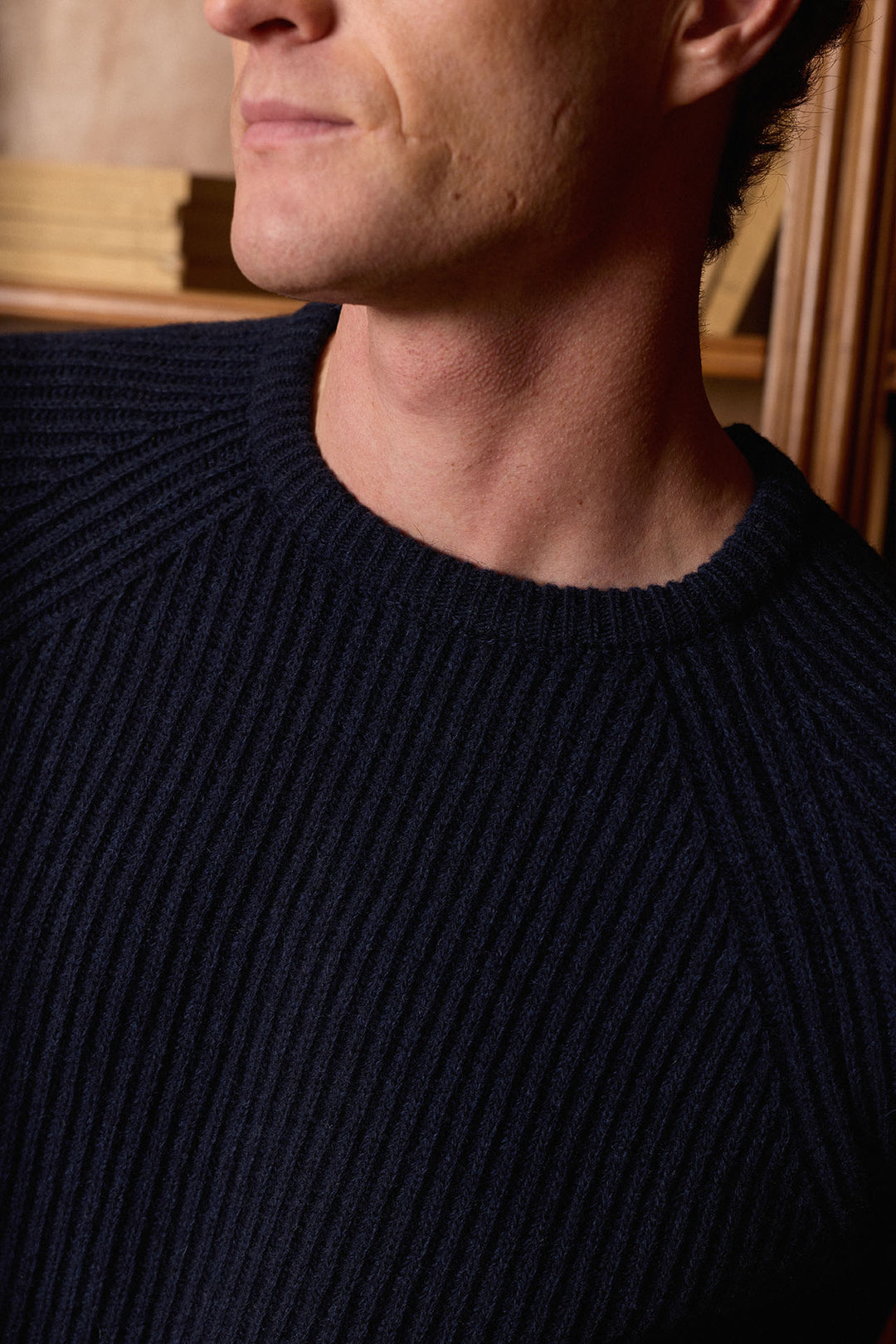 Jersey Cuello Caja Trama Pescador Azul Marino