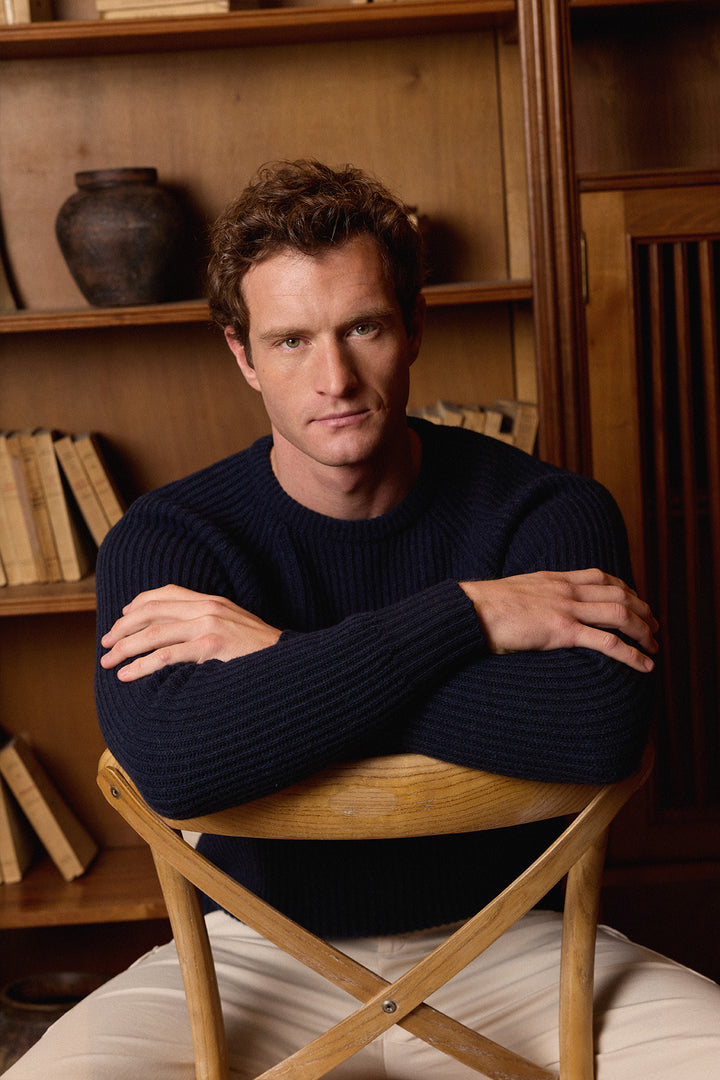 Jersey Cuello Caja Trama Pescador Azul Marino