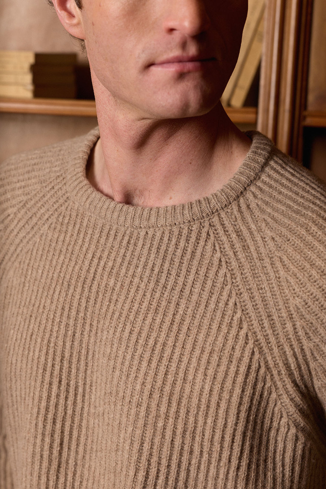 Jersey Cuello Caja Trama Pescador Beige