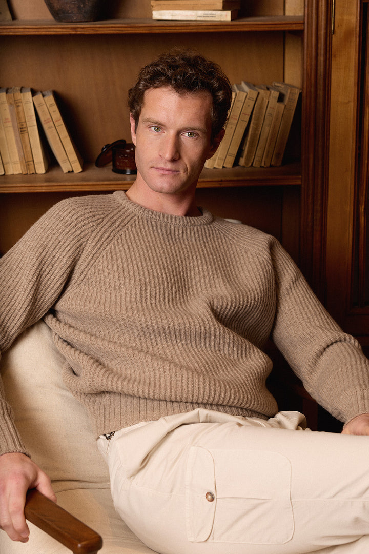 Jersey Cuello Caja Trama Pescador Beige