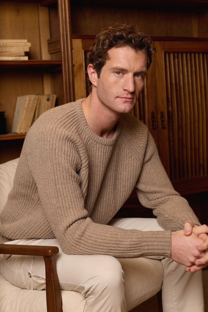 Jersey Cuello Caja Trama Pescador Beige