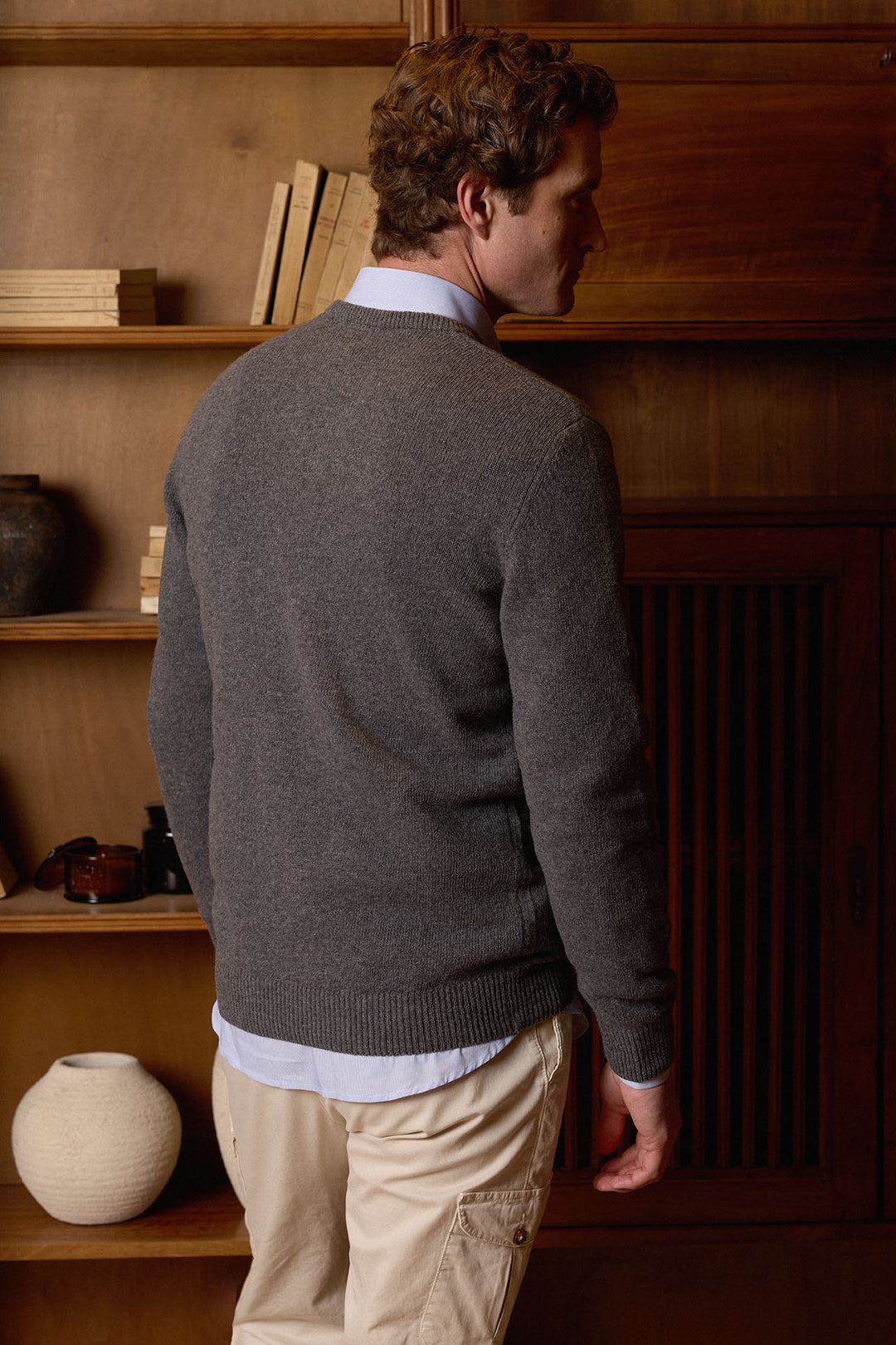 Charcoal Gray Lambswool V-Neck Sweater 