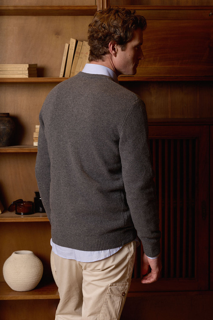 Charcoal Gray Lambswool V-Neck Sweater 