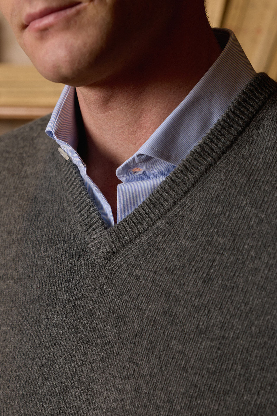 Charcoal Gray Lambswool V-Neck Sweater 