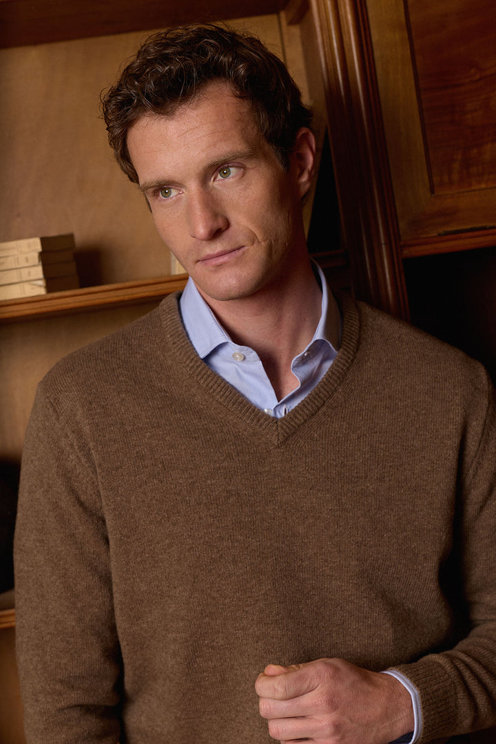 100% Cotton Horseshoe Neck Sweater Steel Blue 