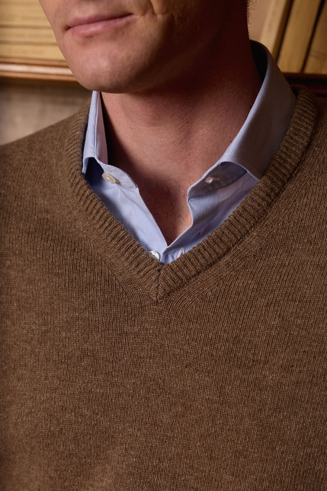 100% Cotton Horseshoe Neck Sweater Steel Blue 