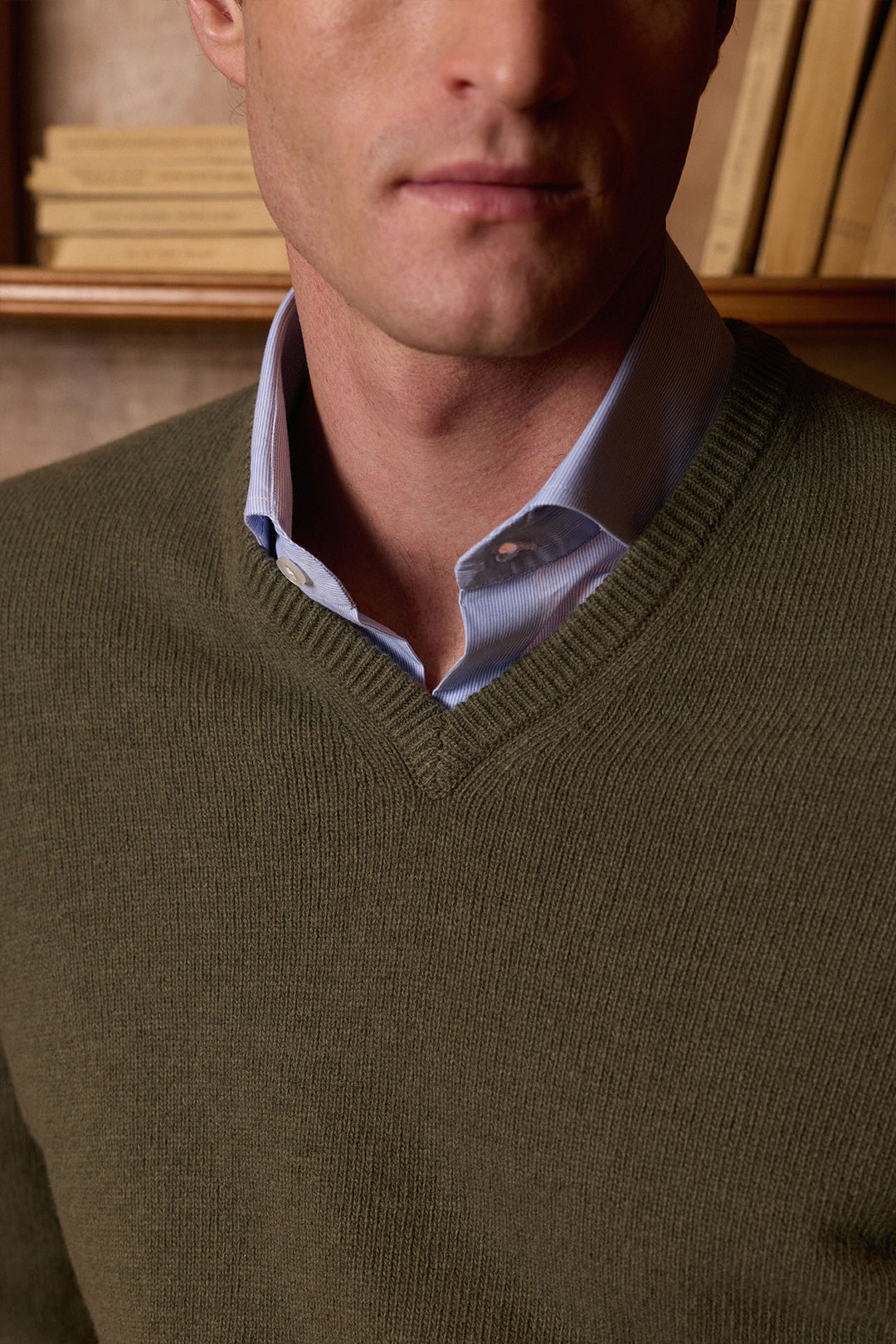 Lambswool Hunting Green V-Neck Sweater 