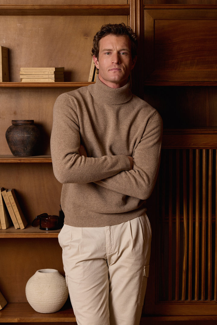 Medium Beige Lambswool Turtleneck Sweater