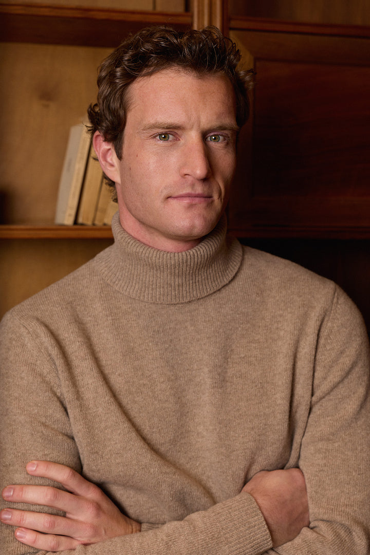 Medium Beige Lambswool Turtleneck Sweater