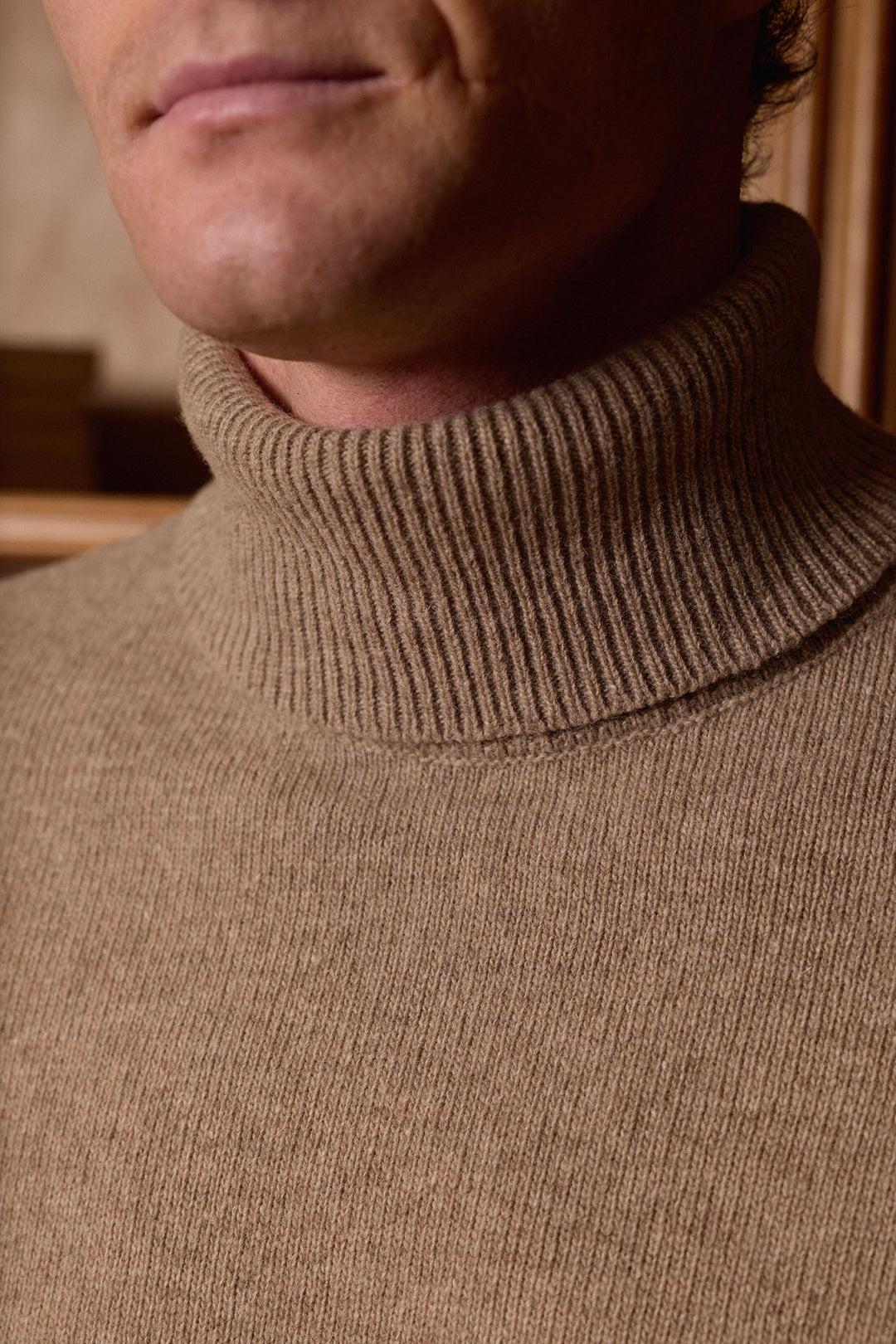 Medium Beige Lambswool Turtleneck Sweater