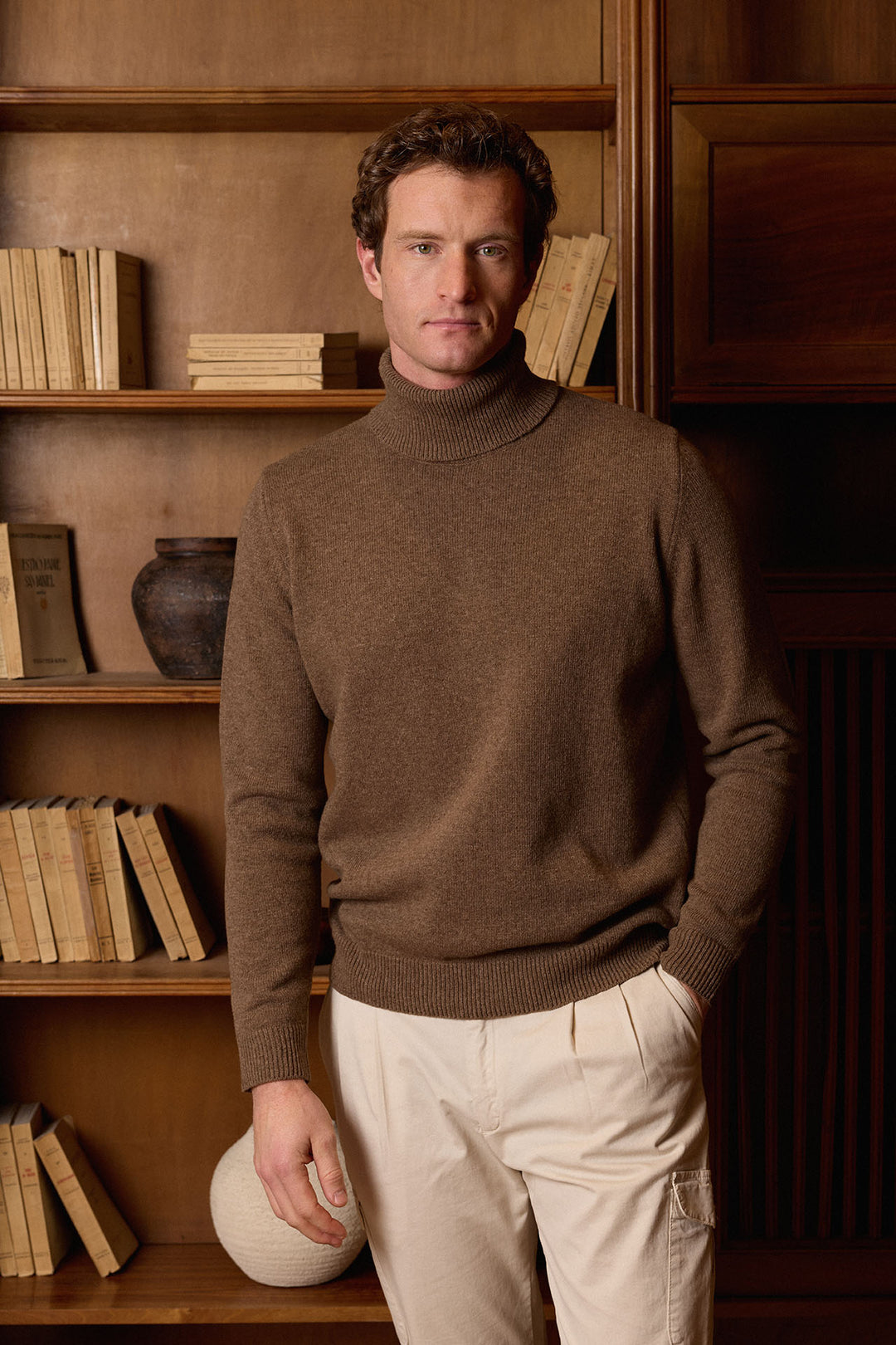 Mocca Brown Lambswool Turtleneck Sweater