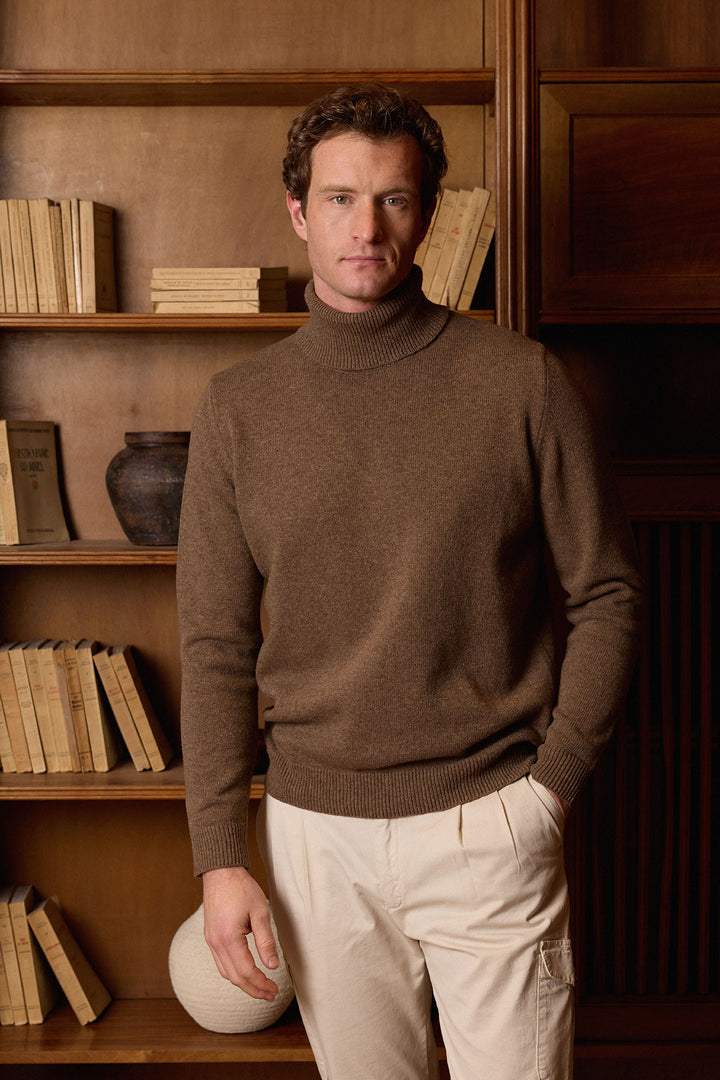 Mocca Brown Lambswool Turtleneck Sweater