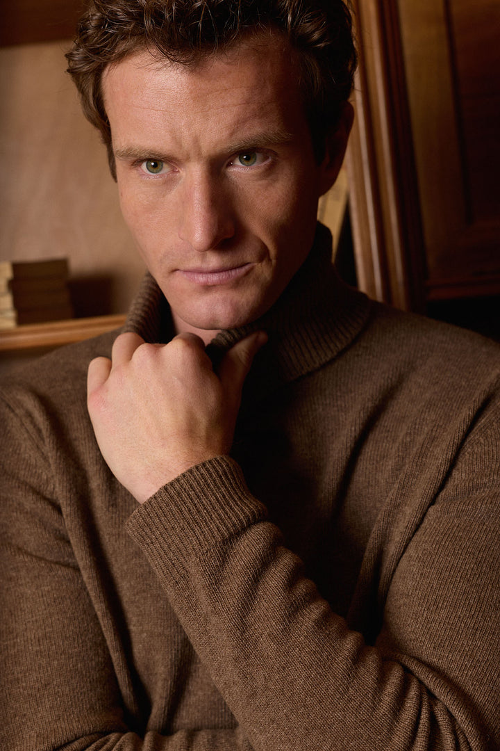 Mocca Brown Lambswool Turtleneck Sweater